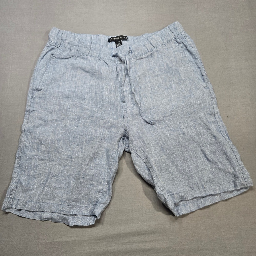 Saks Fifth Avenue Mens 100% Linen Shorts Small Blue Drawstring Waist
